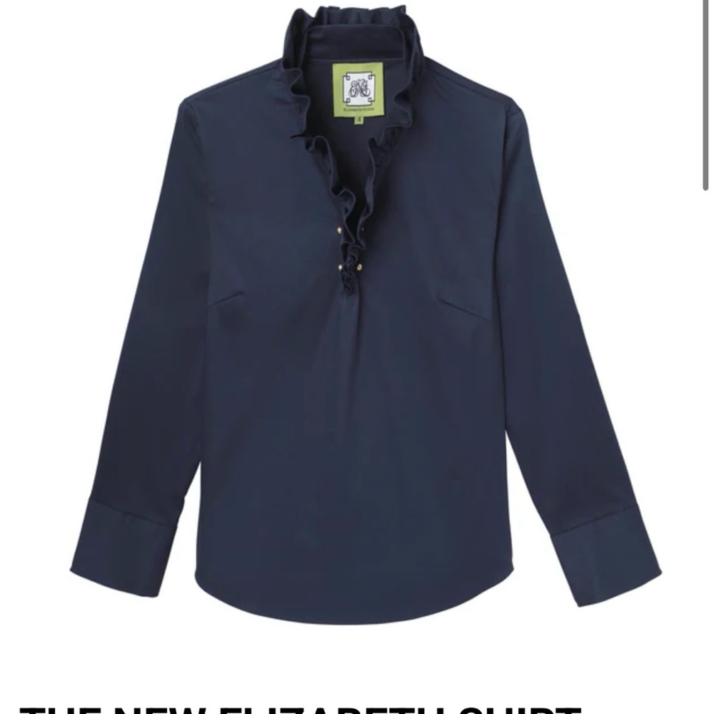 Elizabeth McKay Blue Ruffled Button Down Polo/tunic